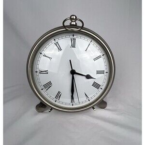 Pottery Barn Pocket Watch Table or Wall Clock Large 9" Roman Numerals Nickel